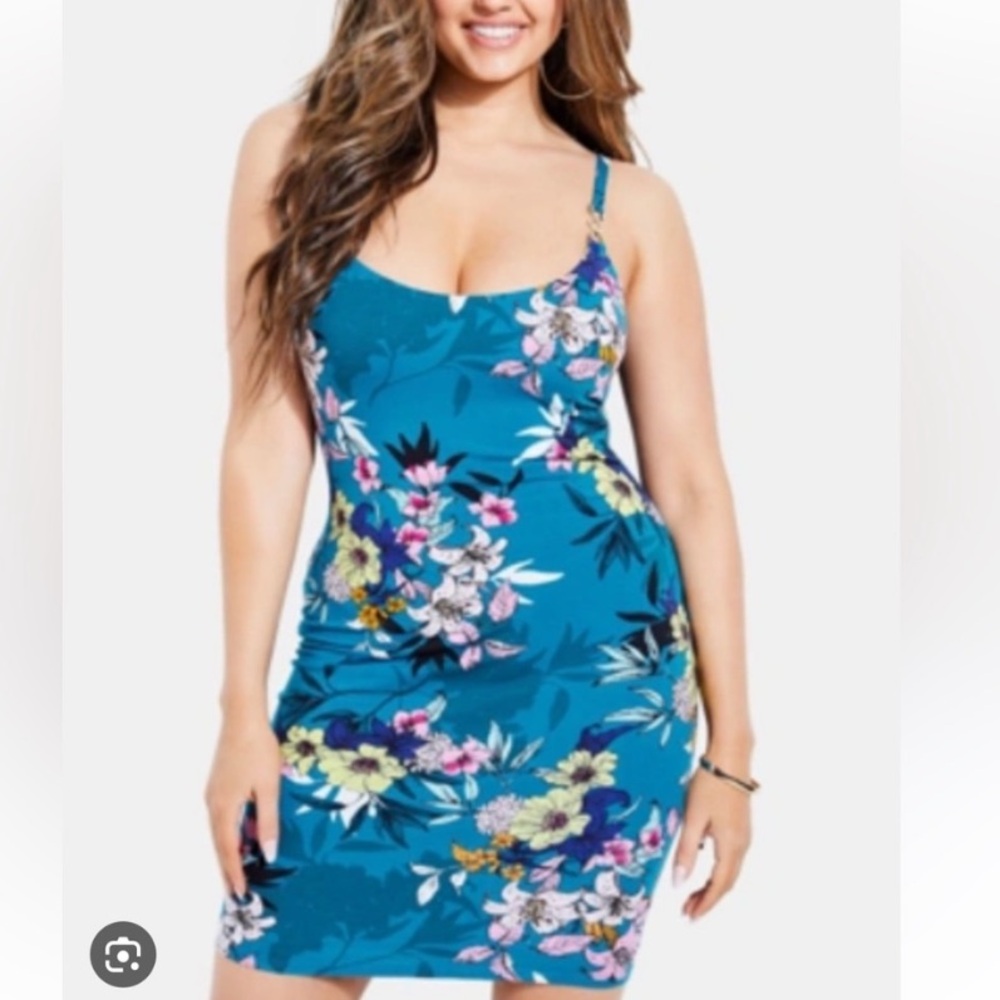 Guess Blue Midi Dress with Spaghetti Straps for Cocktail
